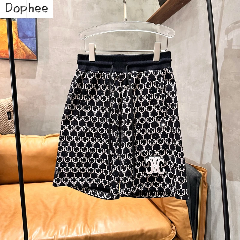 Luxury Trendy Brand Knee-length Pants for Men/woman Printing Diamonds High Waist Sweatpants Streetwear Loose Straight Shorts