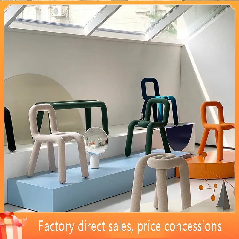 

Nordic Simple Dining Chair Luxury Creative Elbow Chair Leisure Backrest Makeup Stool Shoe Changing Stool Special-Shaped Chair