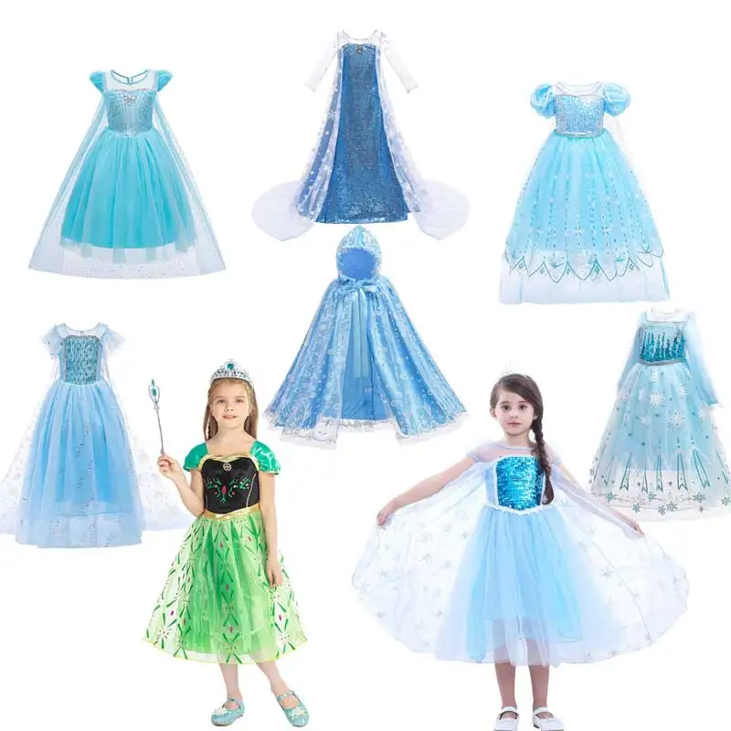 

Платье принцессы для девочек, детское платье на день рождения, для косплея на Рождество, Снежная королева, летнее синее платье