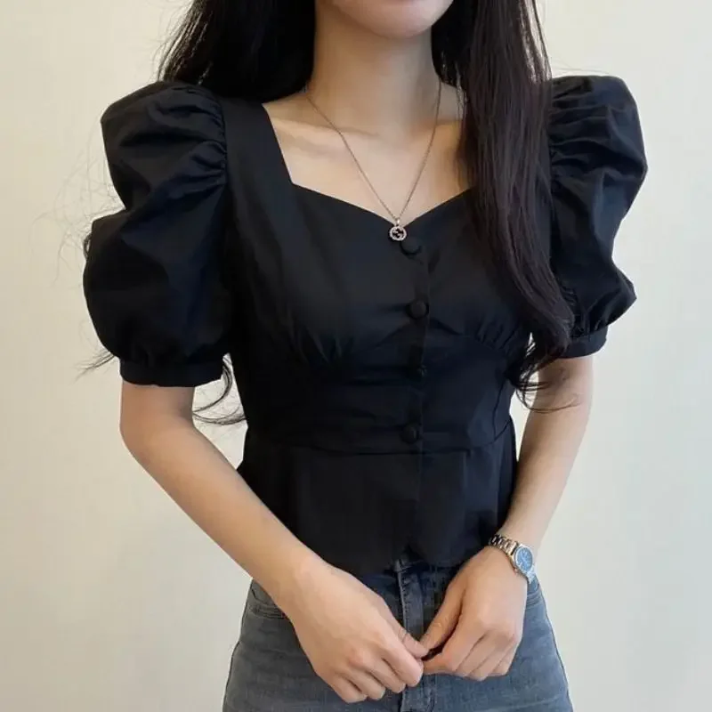 Женские летние рубашки в Корейском стиле шикарные винтажные облегающие Модные