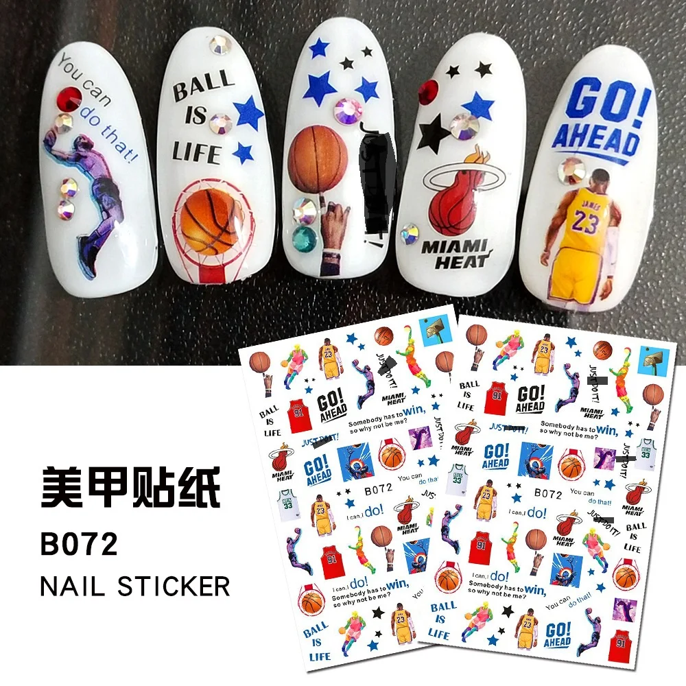 

Free Shippimg 1pcs Sports basketball baseball Nail Stickers Designs Gummed 3D Nail Art Stickers Decals Makep Art Decorations