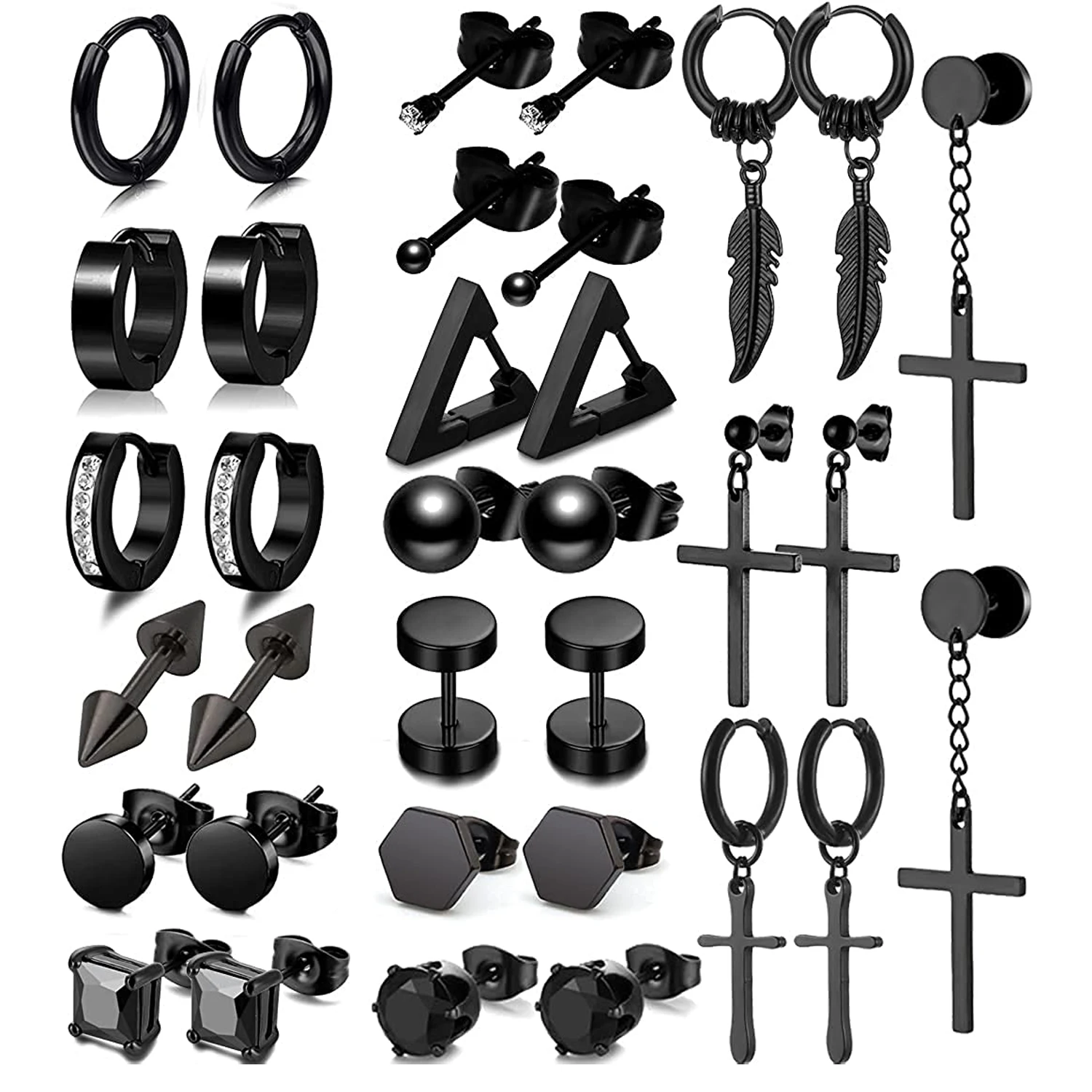 

1 Pair Black Stud Earrings Mens Earrings Stainless Steel Black Earrings for Men Women Jewelry Piercing Hoop Earrings Set