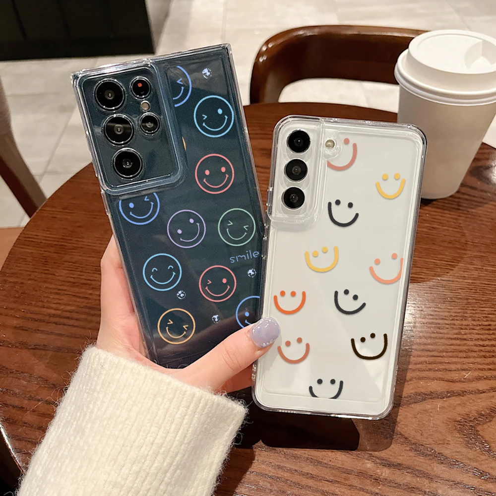 

Smiling Face Phone Case For Samsung Galaxy S23 S23Ultra S22 Plus S21Ultra S20Ultra S21 S20 FE 5G Cases Transparent Soft Cover