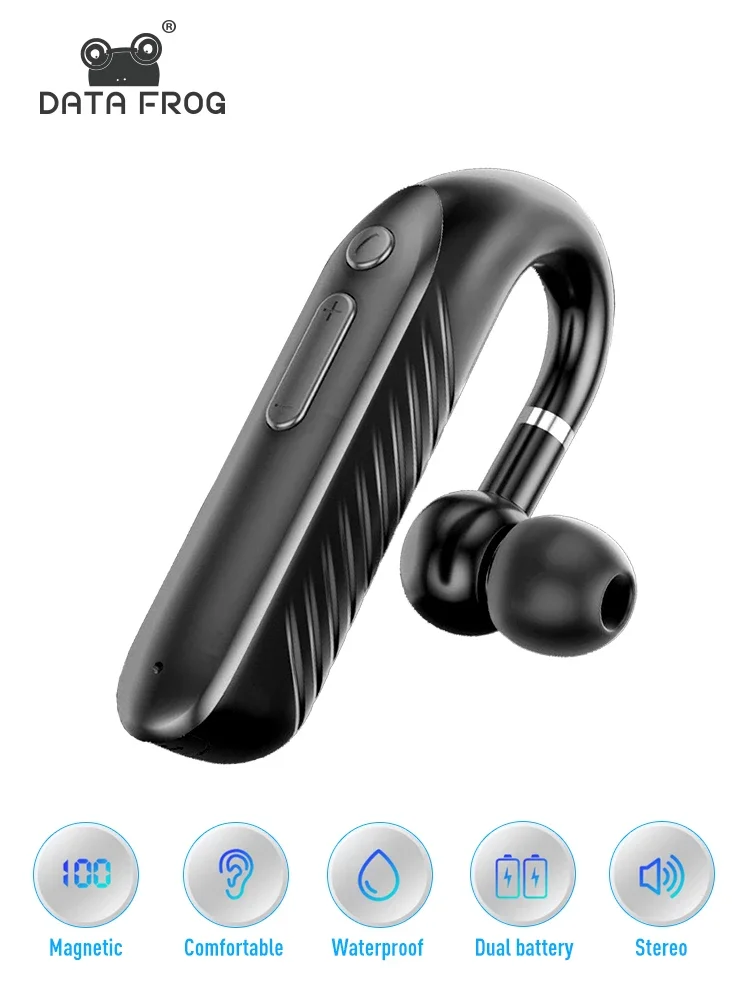 DATA FROG Noise Canceling Mic Single-Ear Headset Bluetooth-compatible5.0 Waterproof Chargeable Wireless Headphone for cell phone
