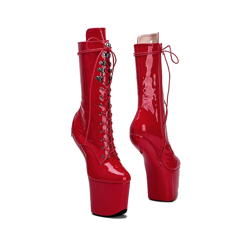 Leecabe Patent PU Upper  Platform Ankle Boots Sexy Exotic heelless pole dance shoes
