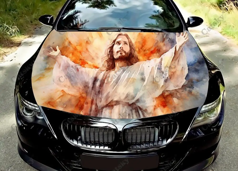 

Jesus Christ Colorful Style Car Hood Vinyl Stickers Wrap Vinyl Film Engine Cover Decals Sticker on Car Auto Accessories
