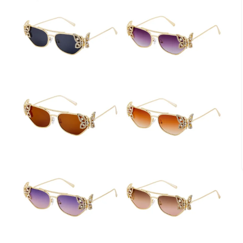 Женские солнцезащитные очки кошачий глаз с бабочкой и кристаллами 2021 роскошные