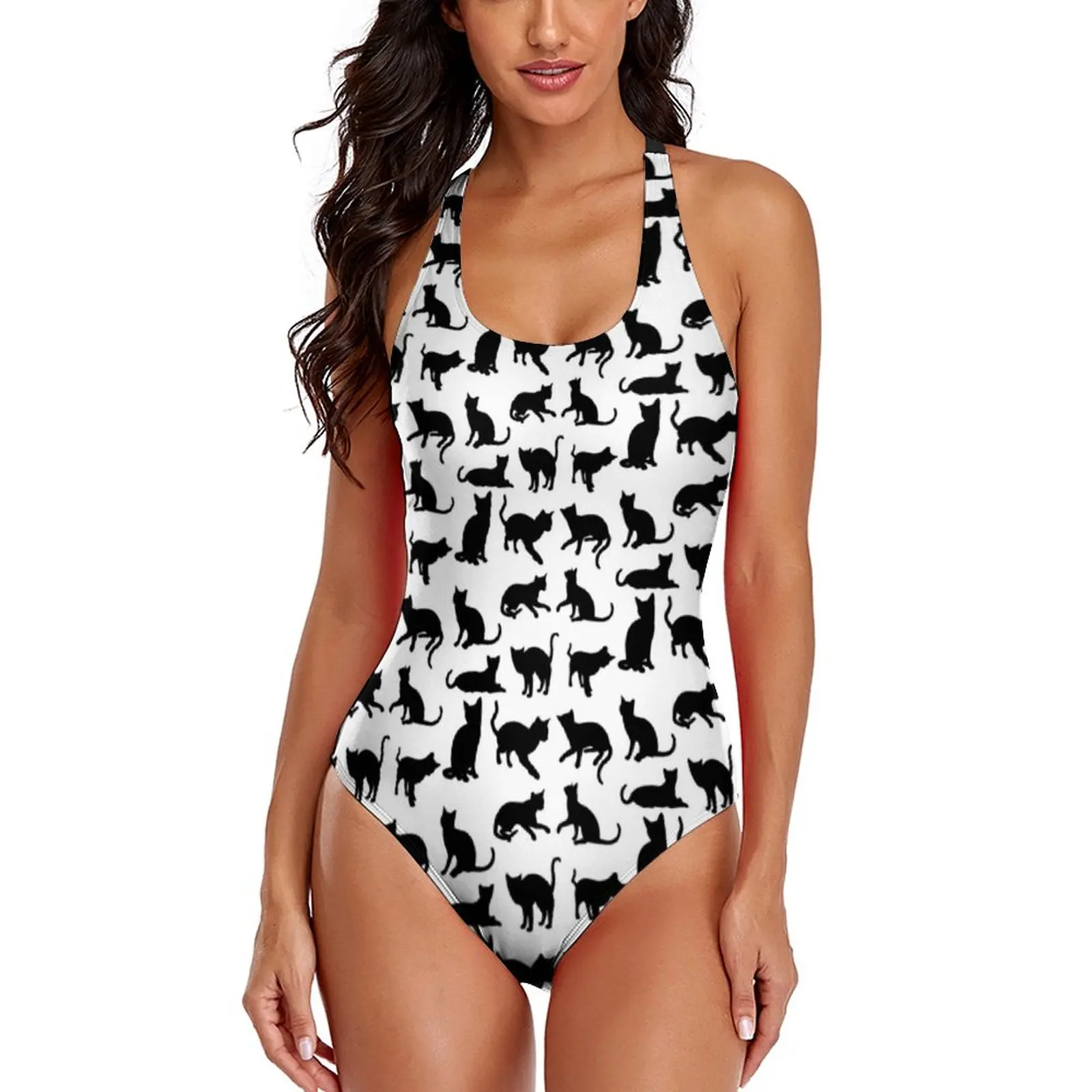 

Black Cat Swimsuit Sexy Cute Cuddly Kittens One-Piece Swimwear Push Up Bodysuit Aesthetic Pattern Beach Wear Gift