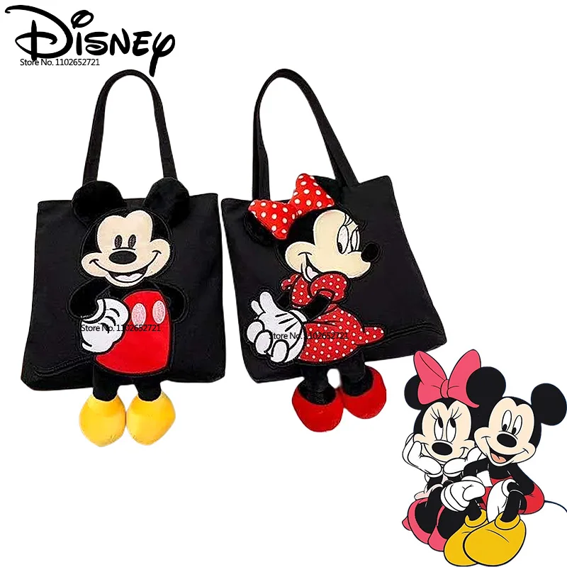 

Disney Mickey Mouse Cartoon Canvas Bag Trend Handbags Casual Style Cute Minnie Student Schoolbag Shoulderbags Girls Gift