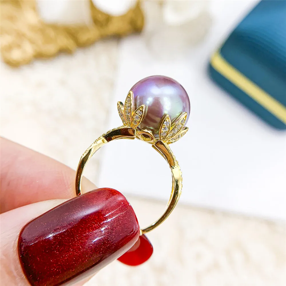 

DIY pearl accessories S925 sterling silver jewelry concealer pearl ring empty holder adjustable Fit 11-13mm bead