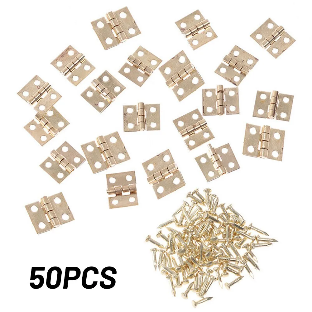 

50pcs Mini Brass Hinge For Small Craft Door Box Accessories Gold 8*10mm Miniature Cabinet For Wooden Box Furniture Accessories