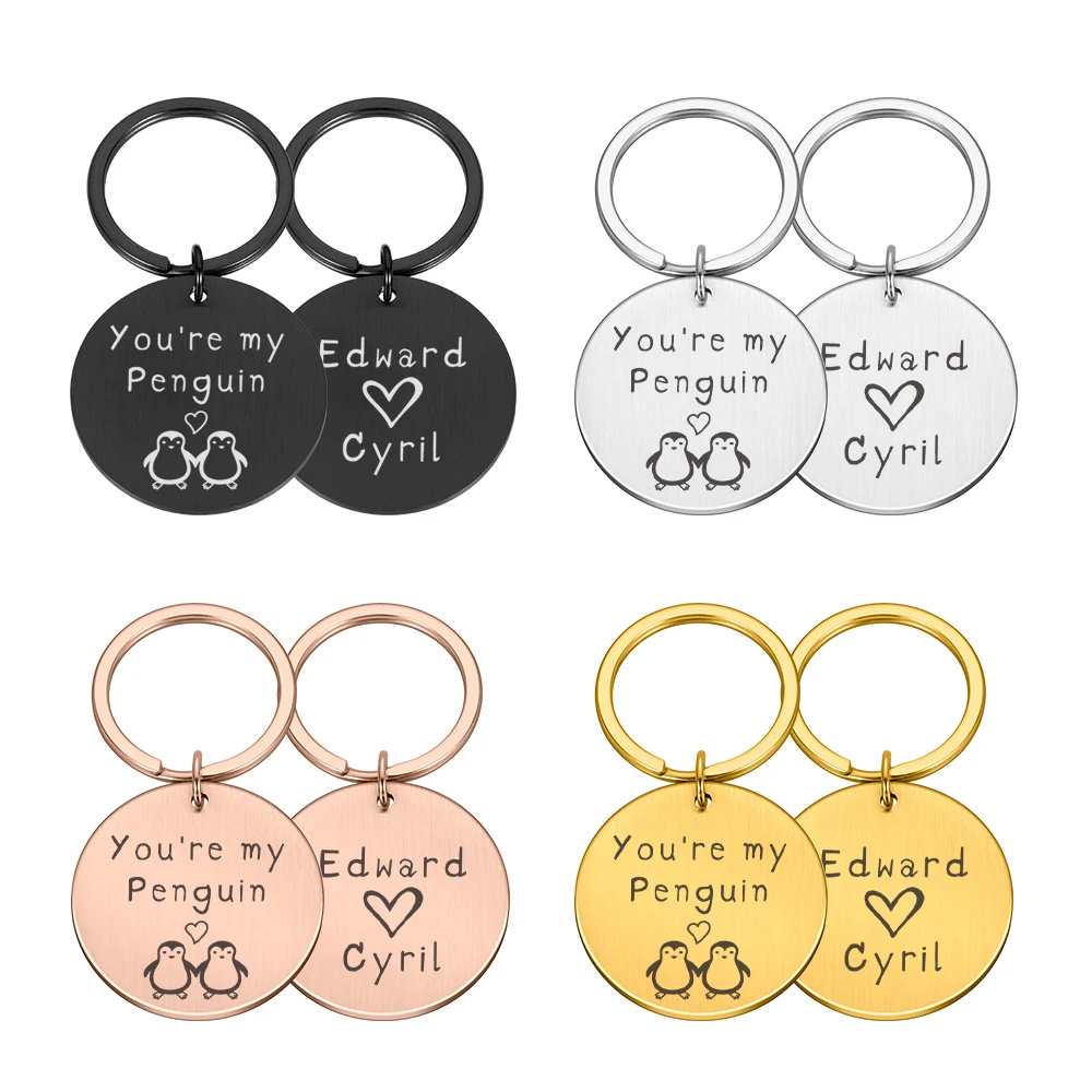 

Personalized Lover keychain Couples Gifts Original keychains Boyfriend Gift Ideas Jewelry Cute Penguin Keyring Pendant Wholesale