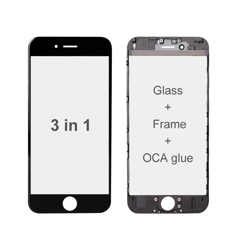10Pcs 3IN1 Front Glass Frame & Cold OCA Glue Pre-Installed Premium for iPhone 5 6 7 8 XR 11 LCD Screen Refurbishing Replacement