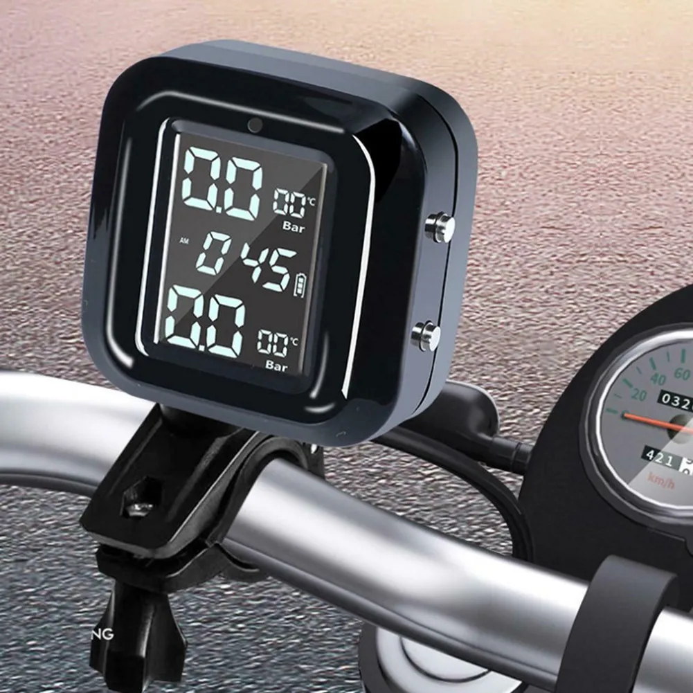 

Датчик давления в шинах TPMS для мотоцикла, зарядка через USB, 2 датчика, интеллектуальный датчик давления в шинах с сигнализацией температуры