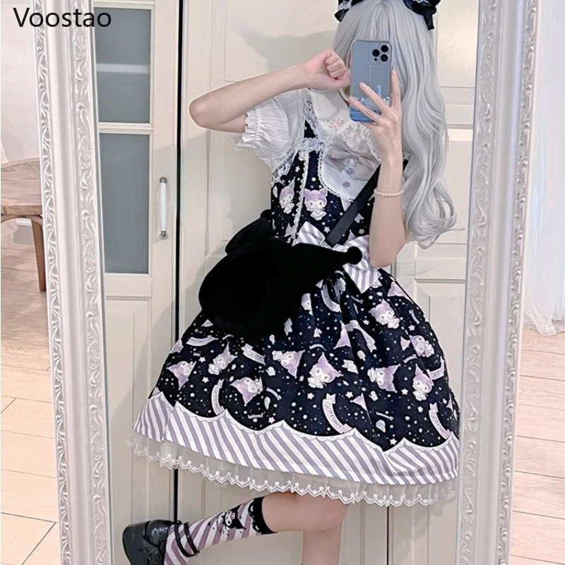 

Japanese Gothic Lolita Jsk Dress Women Vintage Sweet Cartoon Sleeveless Princess Party Dresses Girls Kawaii Lace Bow Y2k Dress
