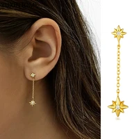 yuxintome 925 sterling silver needle double star drop stud earrings for women chain tassel piercing earrings jewelry gift