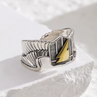fashion silver color lightning adjustable rings angel wings opening engagement wedding ring for men women jewelry gifts