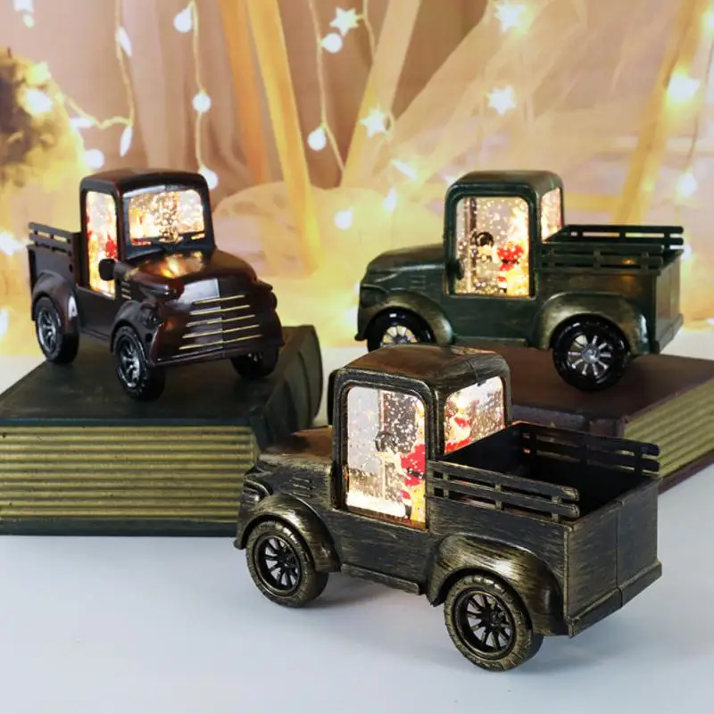 

Christmas Vintage Truck With LED Retro Cars Model Decoration Christmas Tree Ornaments Gift New Year Home Figurines