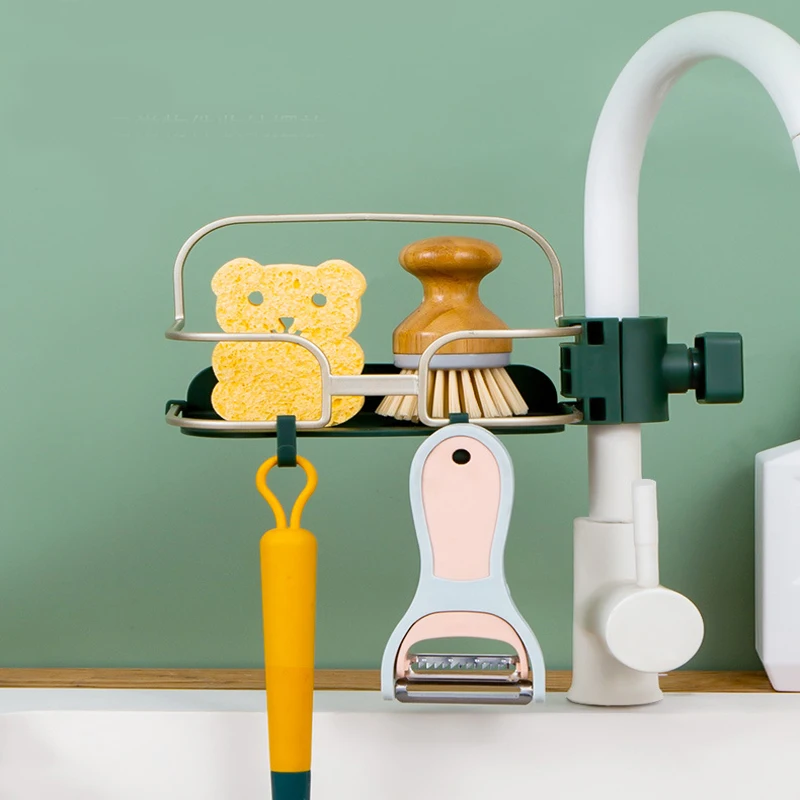 

Kitchen Faucet Shelf Anti-Rust Sponge Storage Rack Dishwashing Sink Drain Hook Soap Holder Durable Bathroom Organization