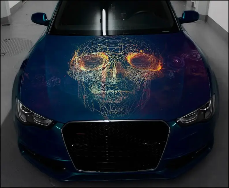 

Skull Car Hood Wrap Full Color Vinyl Decal Skeleton Sticker #3