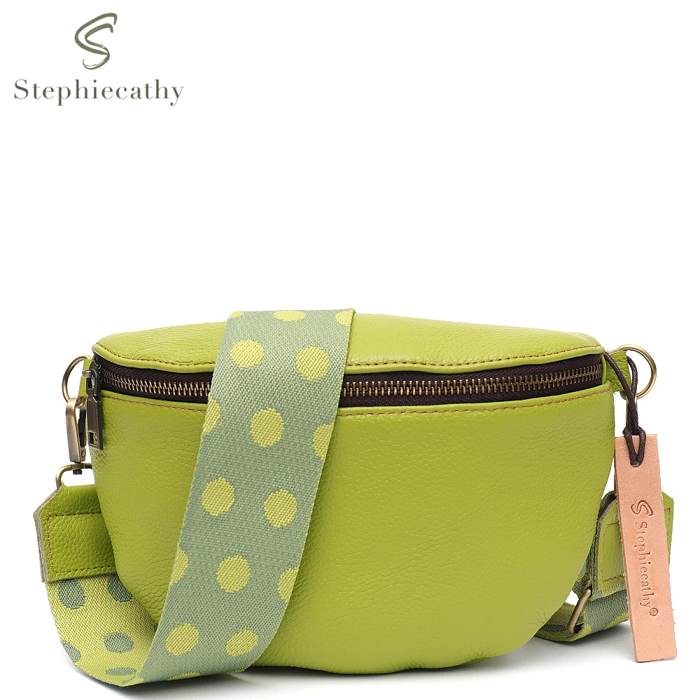 

SC Women Fashion Brand Genuine Leather Chest Pack Shoulder Bags Colorful Wide Strap Crossbody Handbags Girls Daily Small Purses
