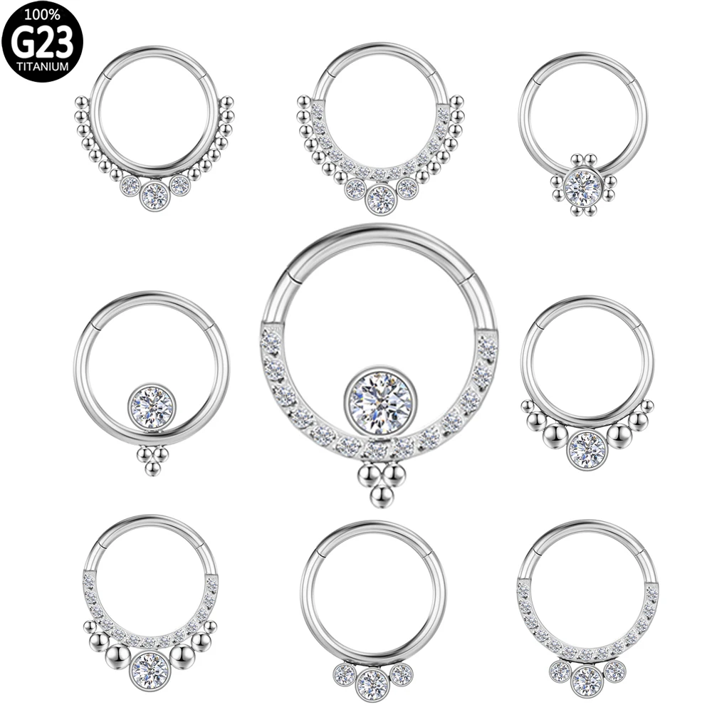

Piercing Industrial Zircon Cartilage Titanium Clicker Septum earrings Tragus Nose Ring G23 Hinge Segment Circular Body Jewelry