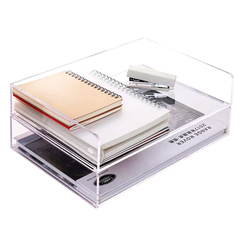 5mm Thick 2 Layer Clear 11.81” x 9.06” x 2.56” Acrylic Inbox Stackable Letter Tray