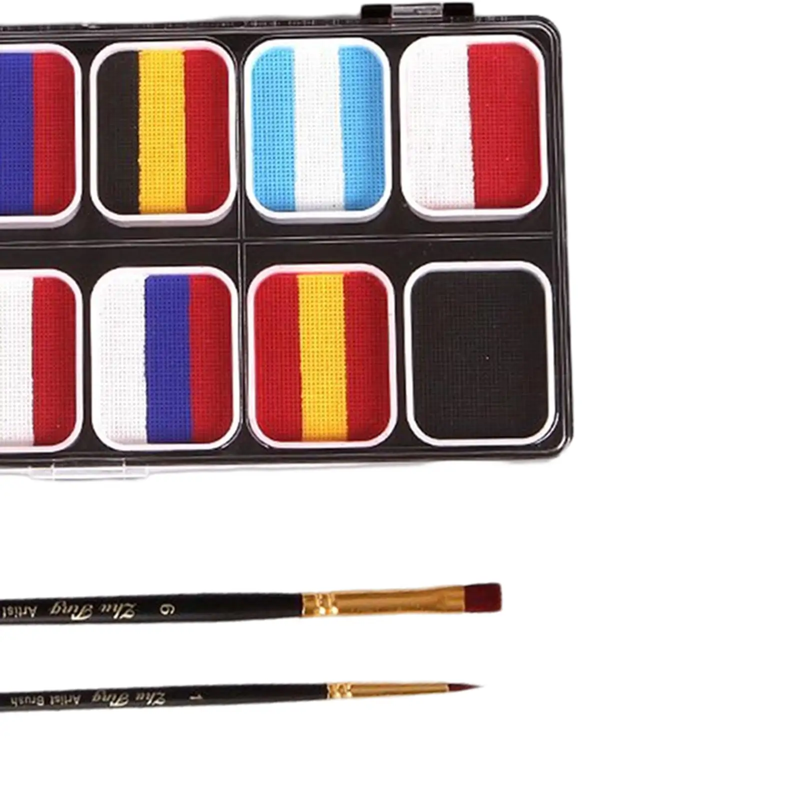 

Палетка для макияжа, набор для рисования лица и тела с кисточками, можно стирать, подходит для сцены, представлений, костюмов на Хэллоуин, пр...