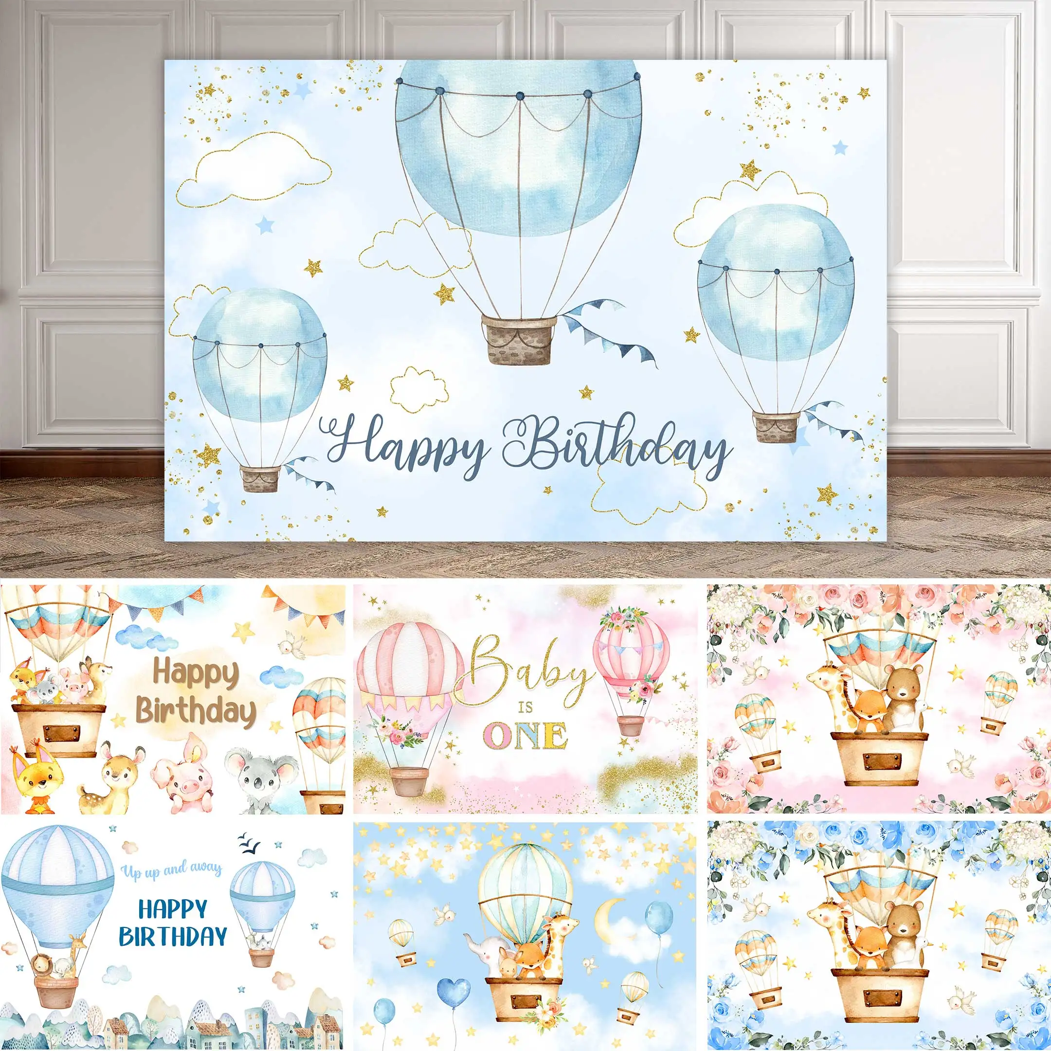 

NeoBack Birthday Hpt Air Balloon Backdrops Star Kids Clouds Baby Shower Newborn Photography Adventure Boy Background Party Decor