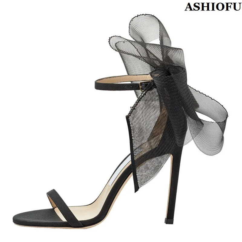 

ASHIOFU Handmade New Classic Style Ladies High Heels Sandals Buckle Strap Lace-Deco Summer Sexy Shoes Evening Fashion Prom Shoes