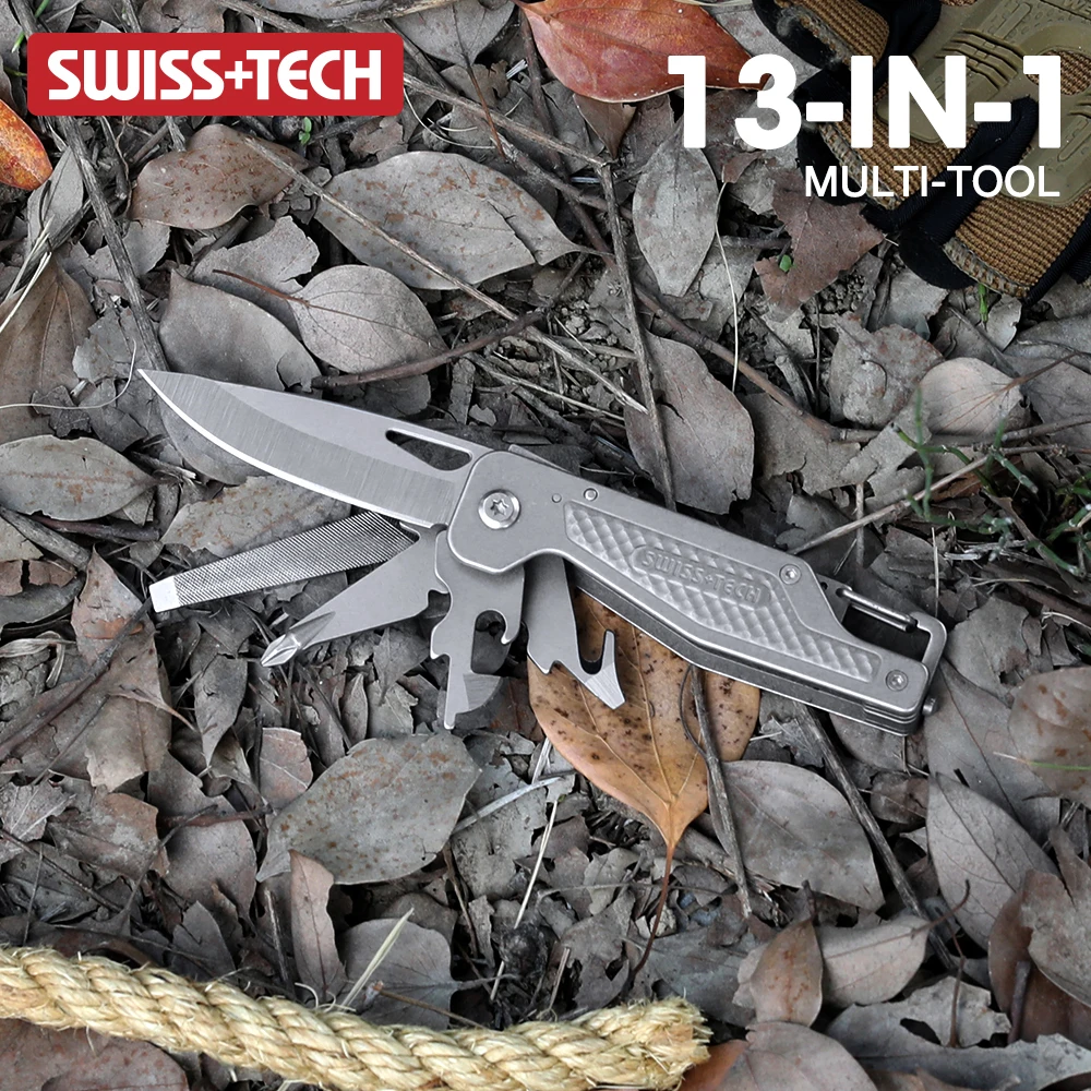 

SWISS TECH 13 in 1 Multifunctional Folding Knife Stainless Steel Pocket Mini Portable Knife Outdoor Camping Emergency Tool