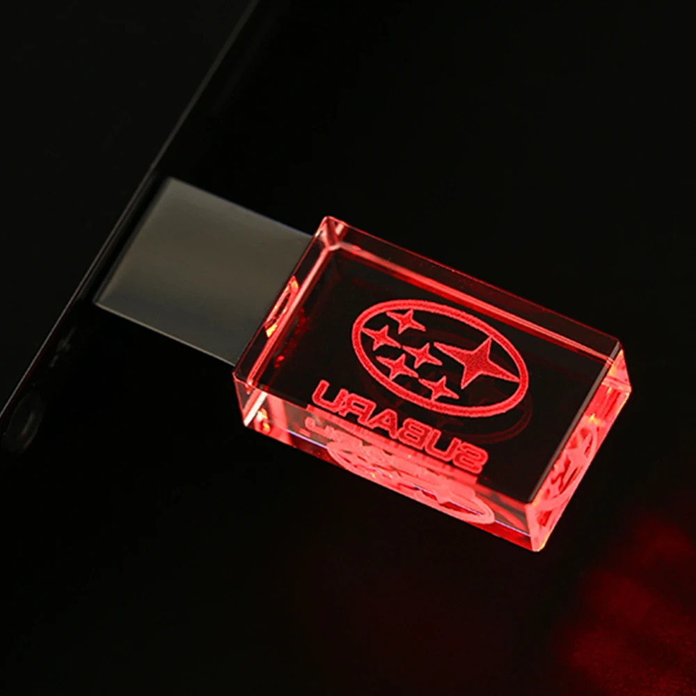 Фото Новый автомобильный подарок, модный кристаллический USB-накопитель 128 ГБ со светодиодной подсветкой, бесплатная индивидуальная ручка с логотипом, внешнее хранилище №2