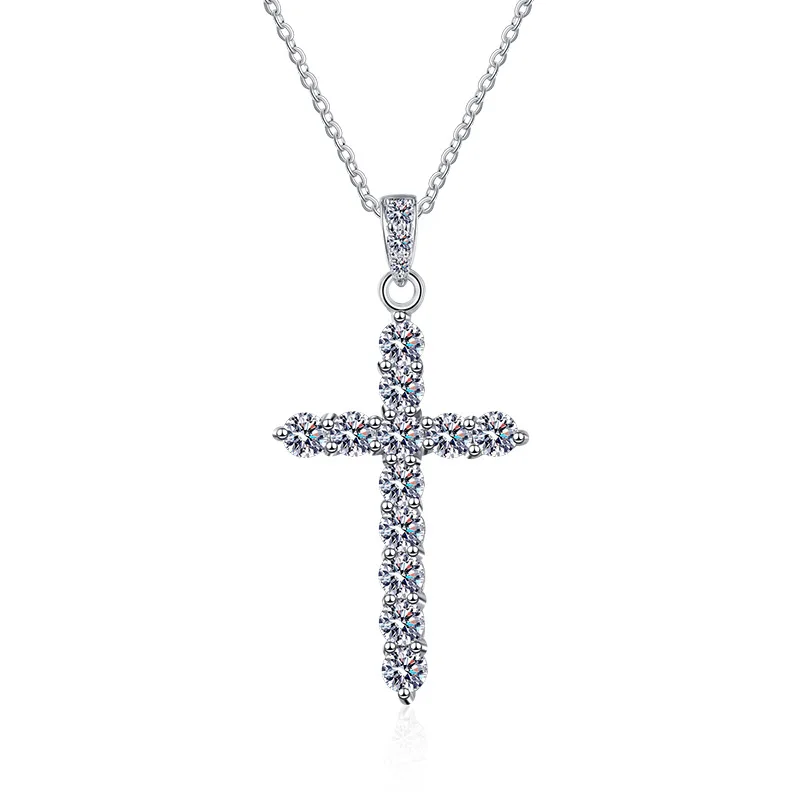 

S925 Silver Full Moissanite Cross Necklace Women Certified D Color0.72-1.2ct Moissanite Diamond Charm Necklace Pass Tester Gift