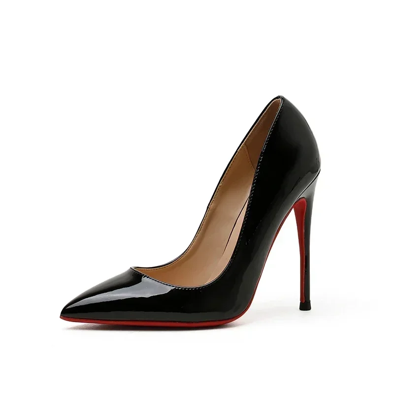 Европейские и американские модные черные красные туфли на высоком каблуке с