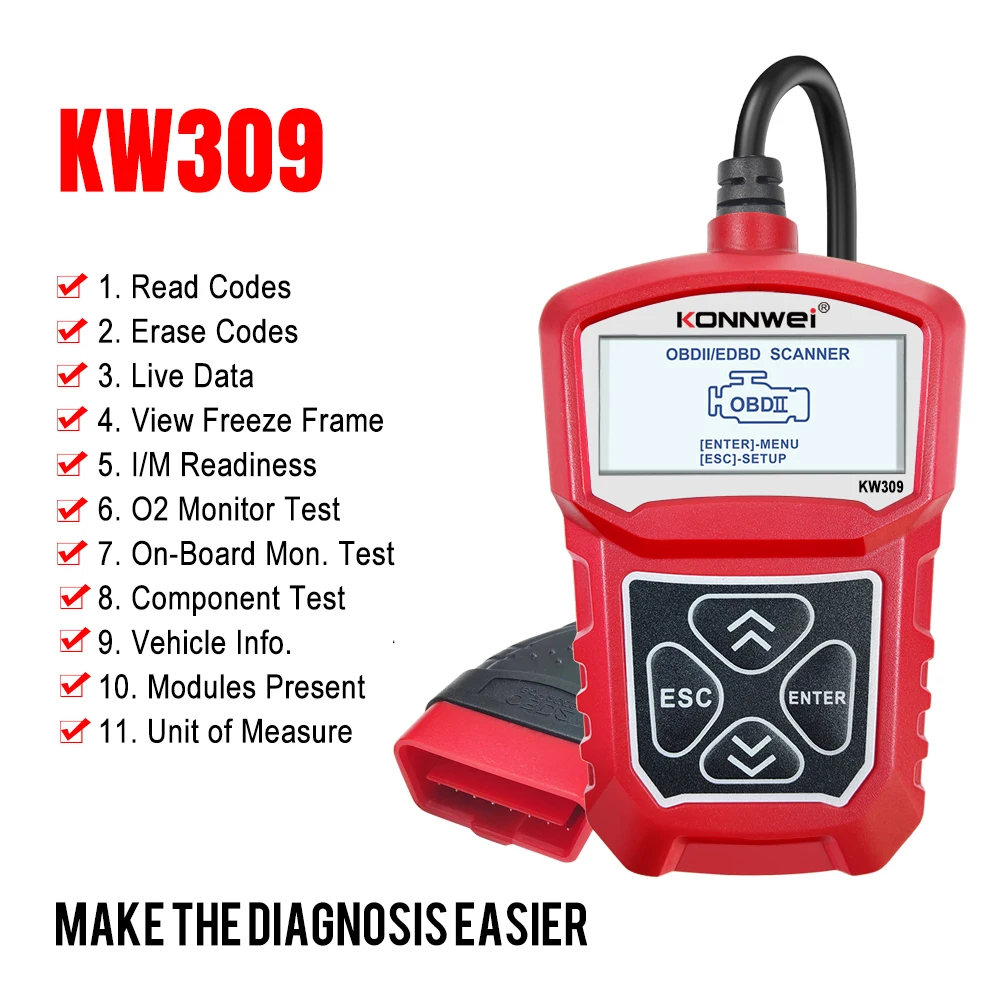 Автомобильный сканер KW309 OBD2 для Ford F150 Fiesta Ranger Focus 2 3 Explorer Fusion Escape Kuga - купить по