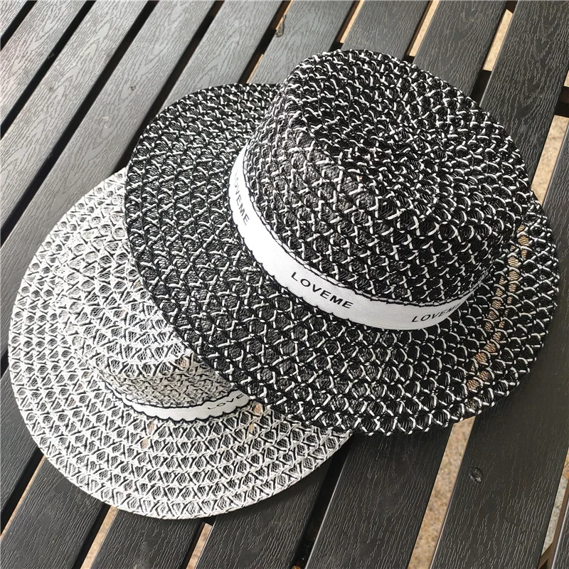 

2022 Beach Straw Big Sun Hat Summer Hollow Out Letter British Style Women Fedoras Bonnet Mesh Top Hat