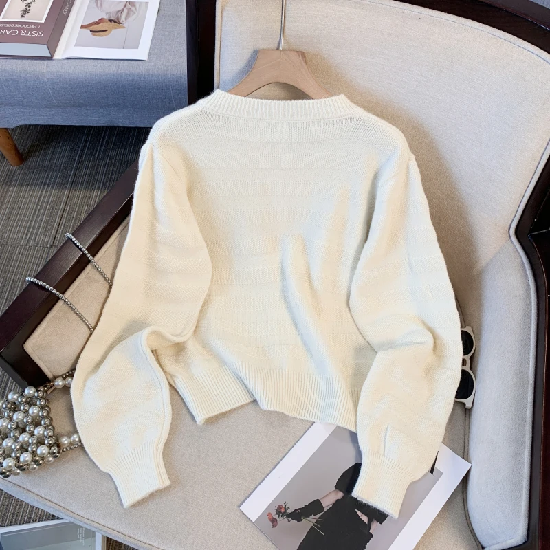 [ZOCI] 2024 милый стиль вязаный кардиган с цветочной вышивкой пальто женский осенний