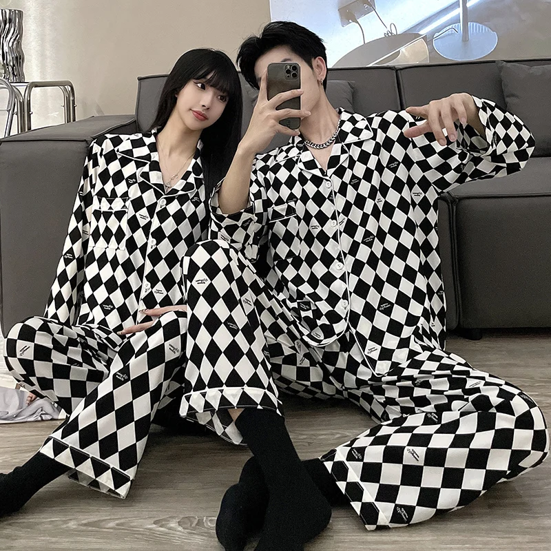 

QUHENG Cotton Pajamas Women's Pajamas Set Autumn Winter Plaid Homewear Lounge Long Sleeve Clothes Men's Warm Sleepwear Femme