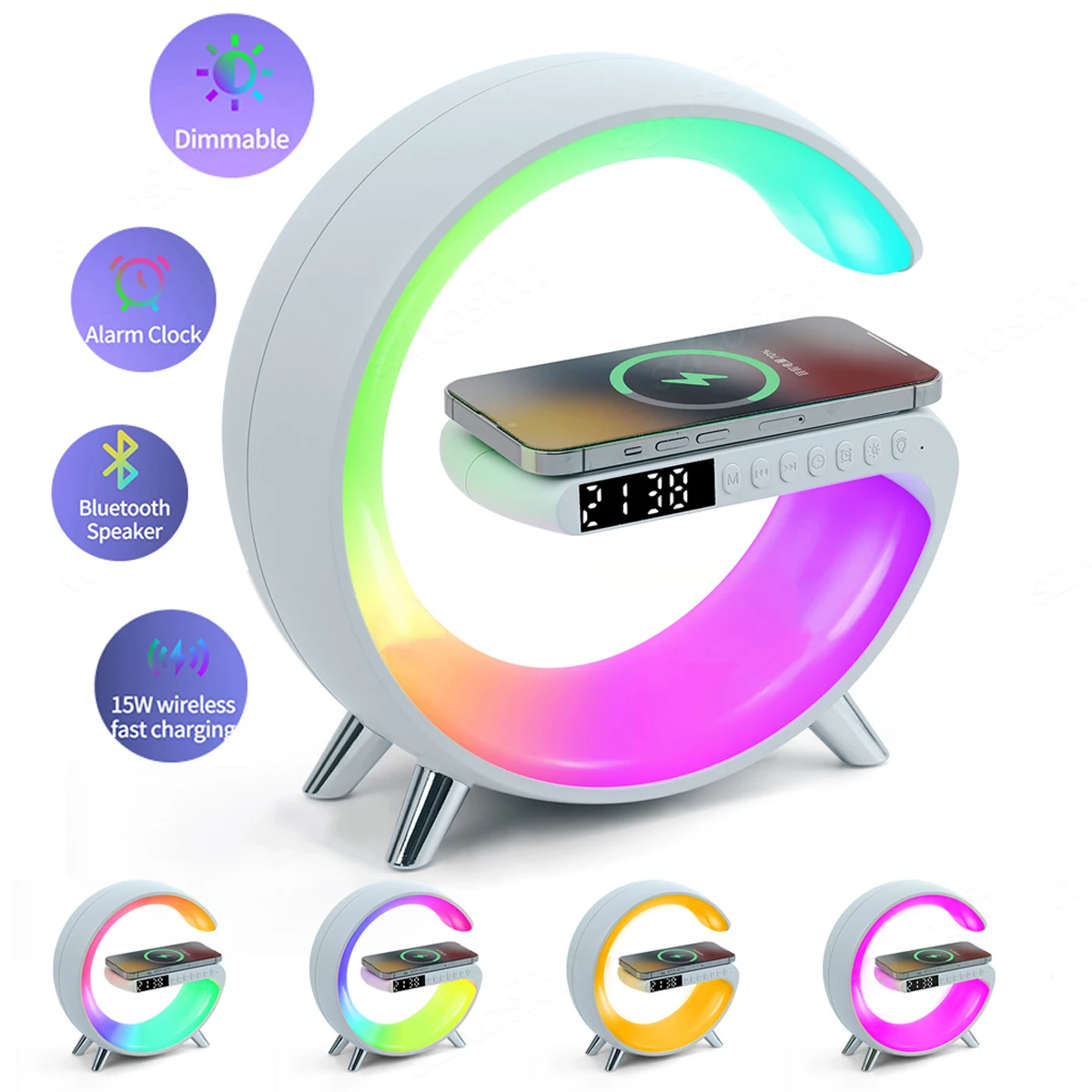 Wake Up Light Bluetooth Speaker Phone Wireless Charger Rgb D