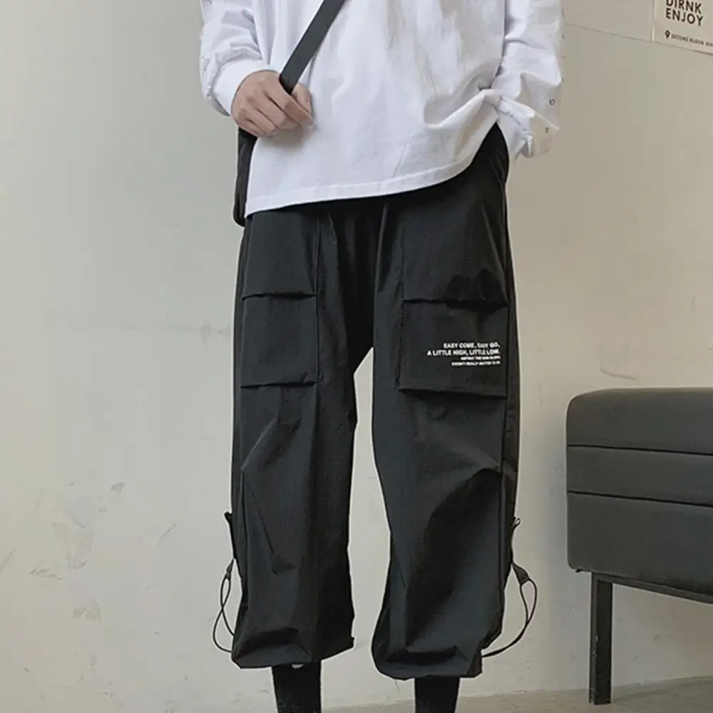 

Long Pockets Loose Trousers Thin Pants Men Sweatpants Sporty Multi Ankle Tied