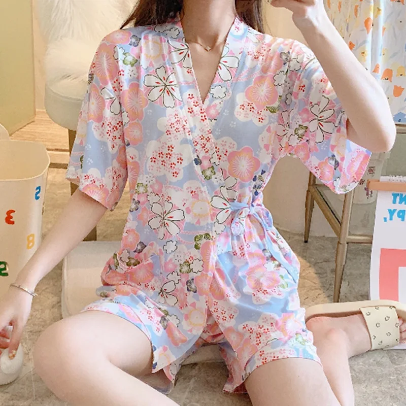 

Summer Japanese Kimono Floral Yukata Robe Ladies Fashion Pajamas Loose Nightgown Shorts Suit Girls Sexy Casual Home Service