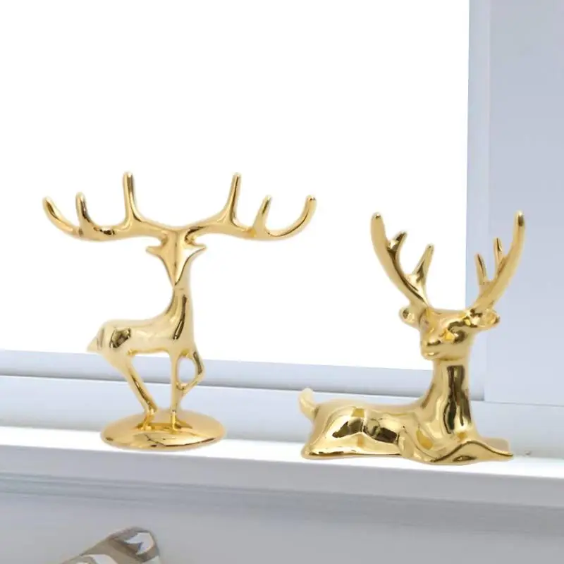 

Sitting And Standing Deer Set Of 2 Nordic Reindeer Sika Elk Figurines Electroplated Deer Statues Elk Sculpture Deer Ornaments