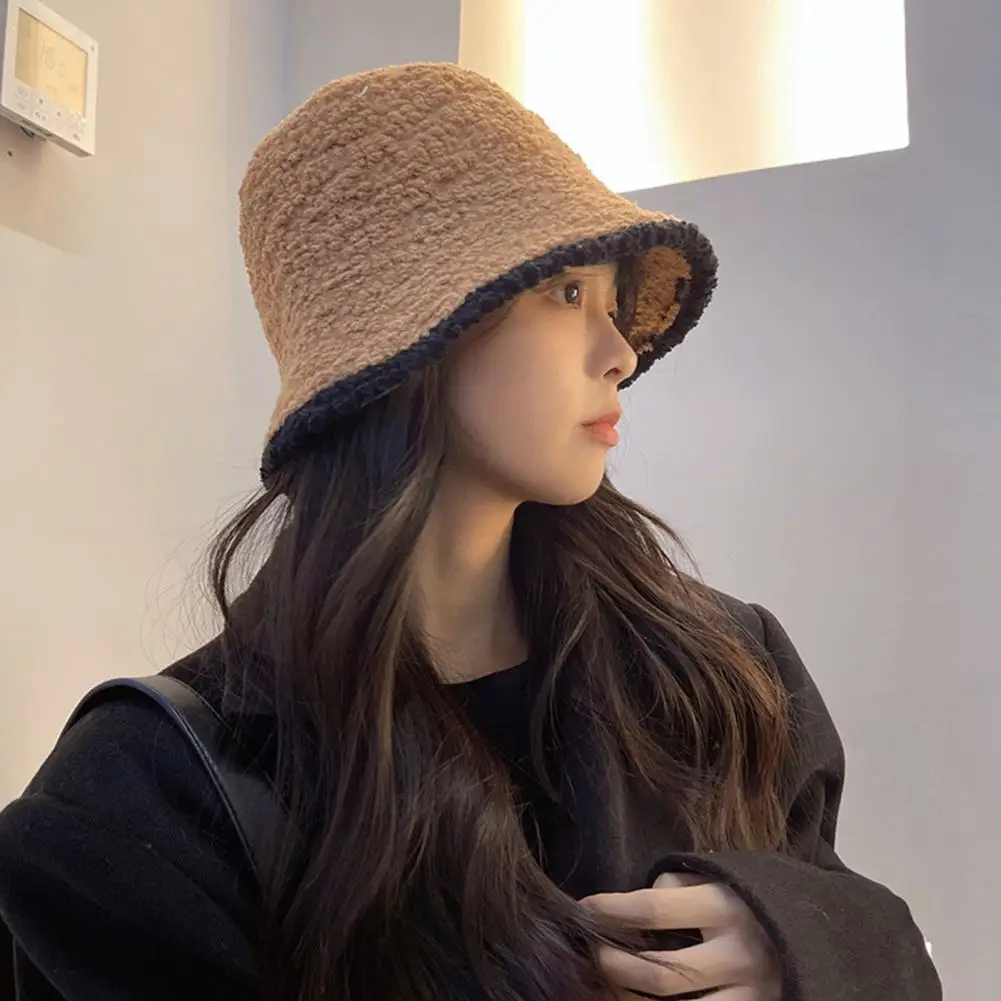 

Fisherman Hat Short Brim Soft Knitted Hat Fashion Double-sided Fleece Bucket Hat