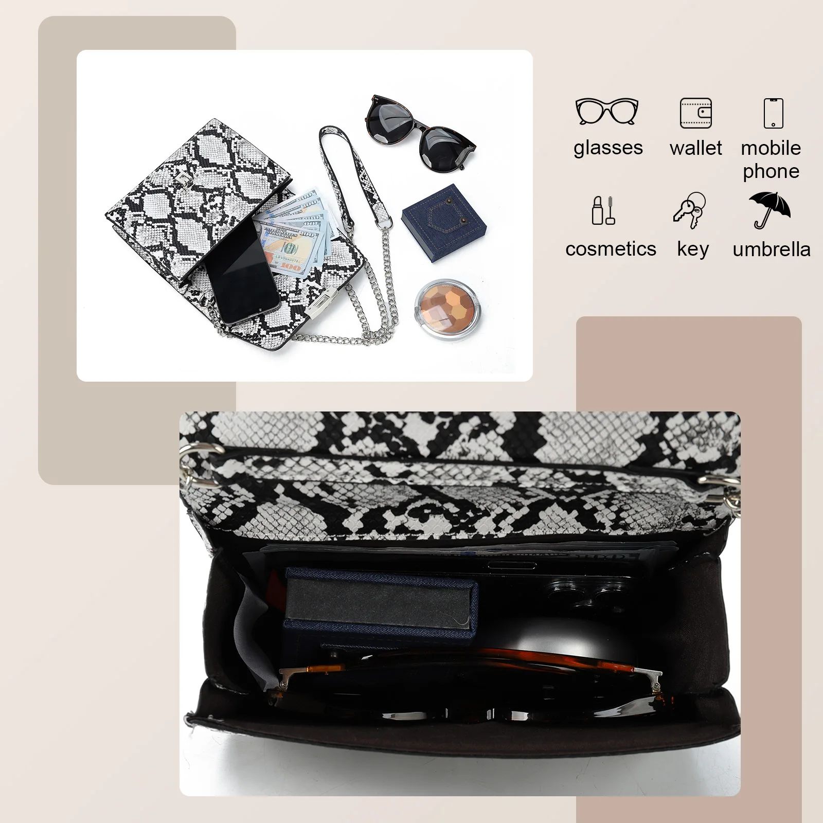 Женская сумка из искусственной кожи со змеиным узором