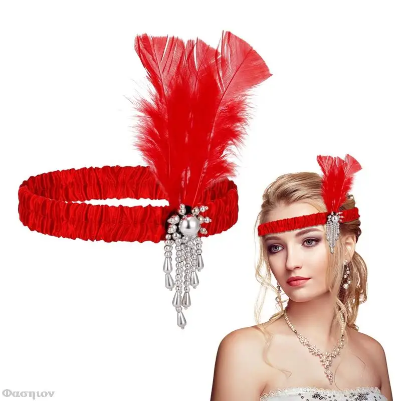

Аксессуары для костюма 1920-х годов, повязка на голову с красными и черными перьями, повязка на голову в стиле ретро, реквизит для вечеринки, мо...