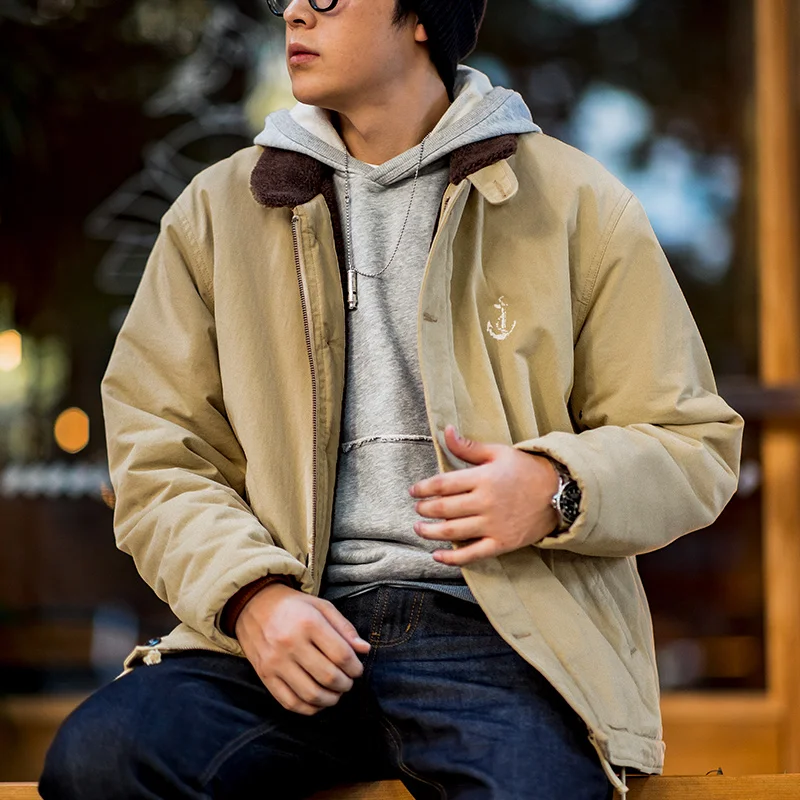 Maden Vintage N1 Deck Jackets for Men Amekaji Winter Windbreak Military Cardigan Coats Casual Padding Jacket Warm Short Parkas