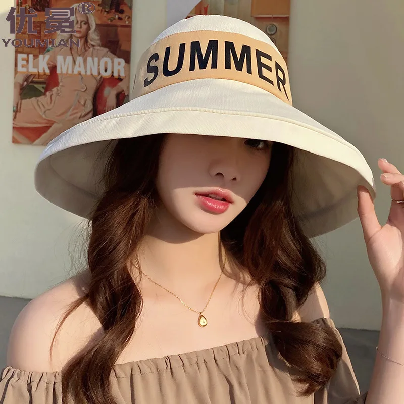 

Summer Hats For Women Plaid Foldable Sun Hat Wide Brim Anti-UV Visor Beach Cap Female Casual Bucket Hat