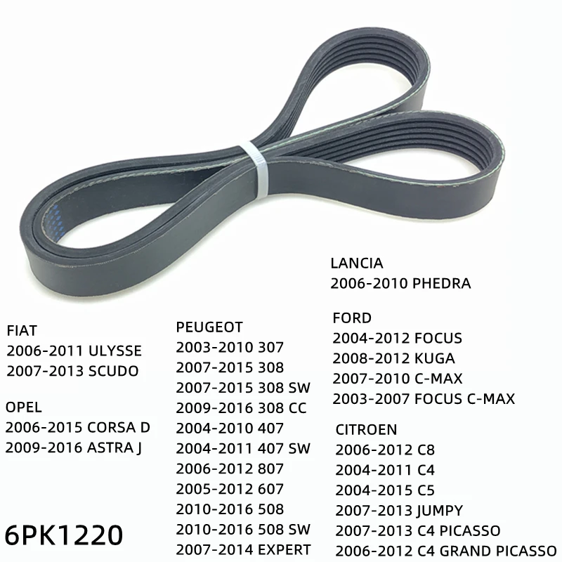 

6PK1220 Engine Air Conditioner Belt V-Ribbed Belts Drive For CITROEN FIAT FORD OPEL LANCIA PEUGEOT RENAULT TOYOTA VOLVO