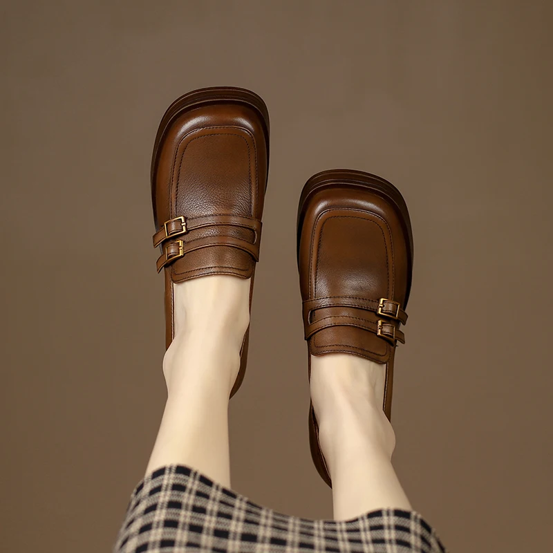 

Женские кожаные туфли-лодочки, лоферы из натуральной воловьей и свиной кожи, 22-25 см, весна-осень 2023