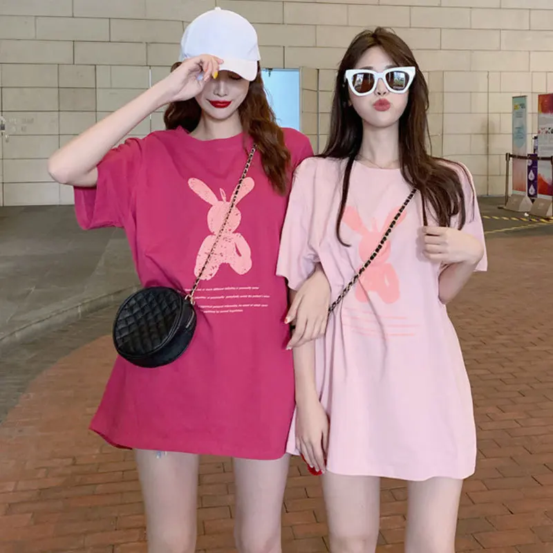 

2023 Summer Short-Sleeved Dress Solid Color O-Neck Loose Women'S Casual Daily Street Wear Simple and Fashionable T-Shirt Skirt